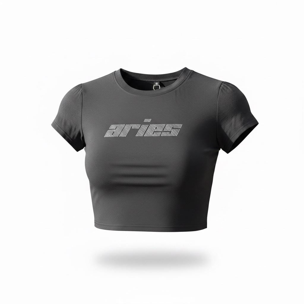 Aries Zodiac Astrology Rhinestone Crop Top - Y2K Font