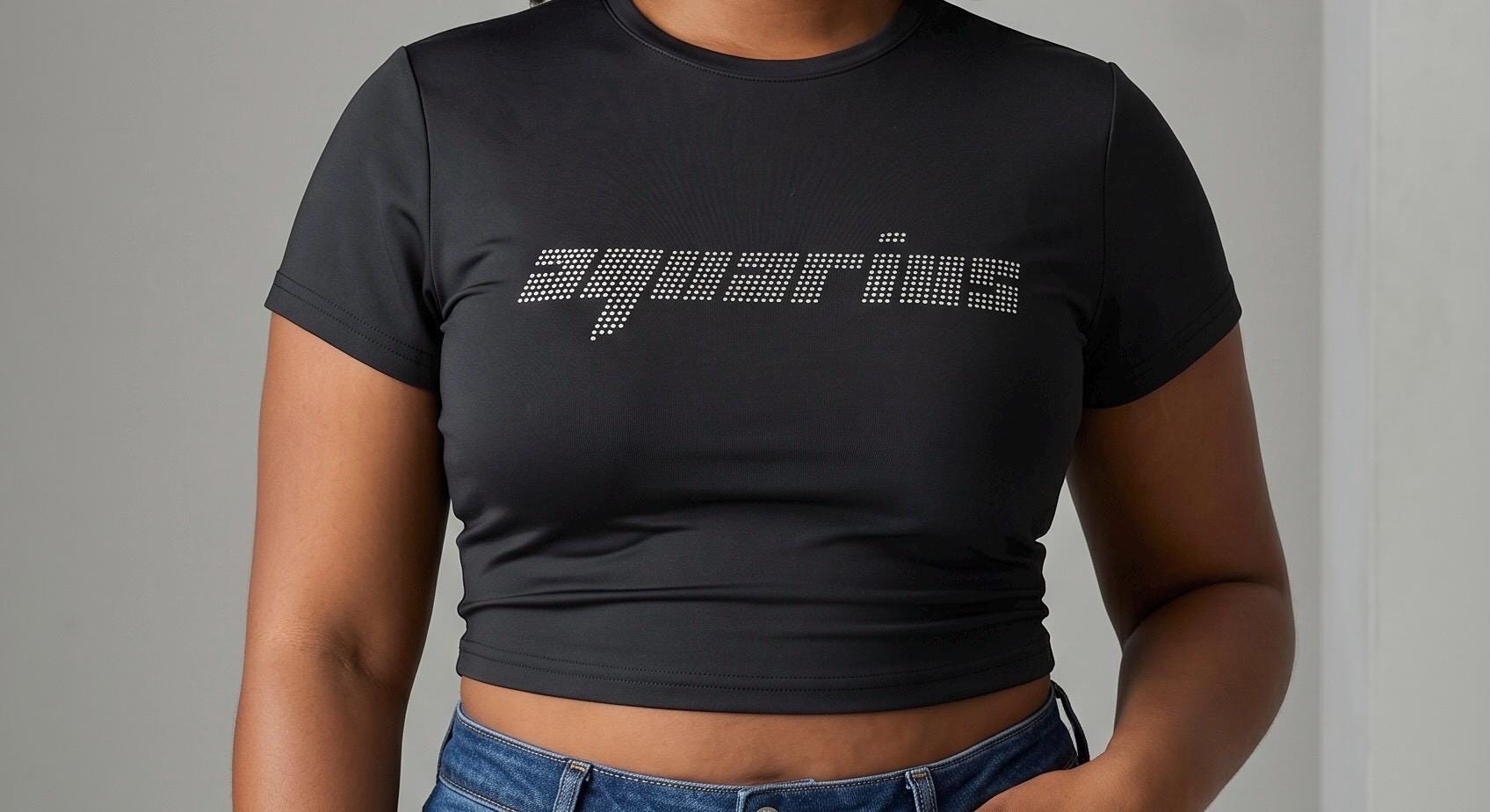 Aquarius Rhinestone Crop Top - Y2K Font
