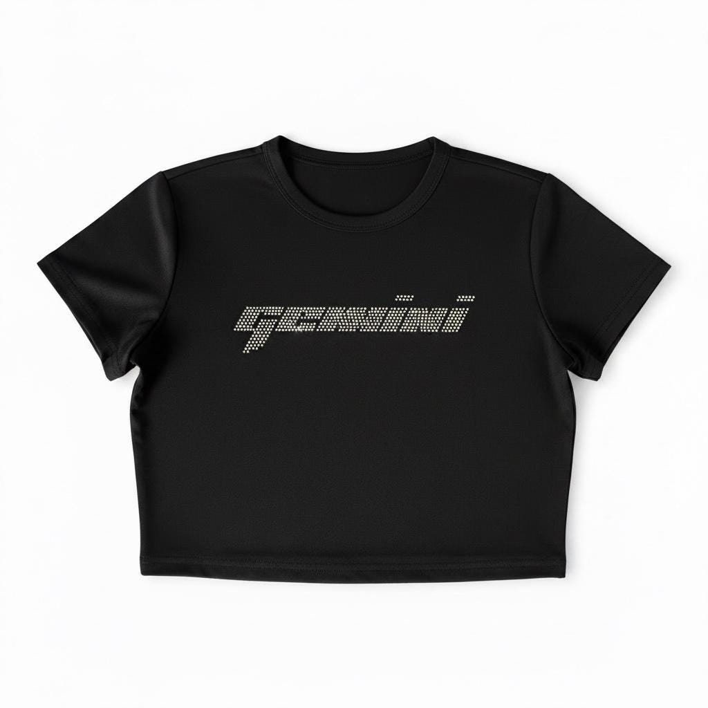 Gemini Zodiac Astrology  Rhinestone Crop Top - Y2K Font