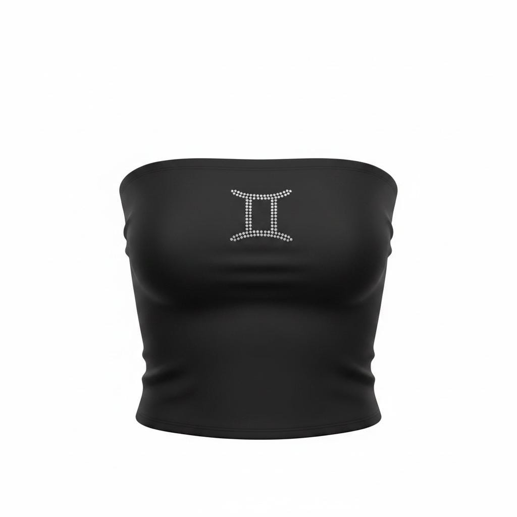 Gemini Zodiac Astrology Symbol Rhinestone Tube Top