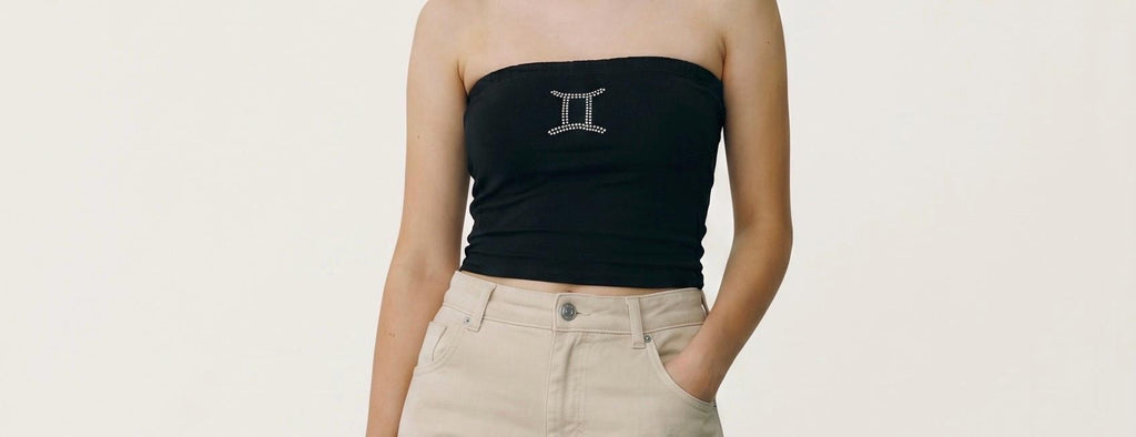 Gemini Zodiac Astrology Symbol Rhinestone Tube Top