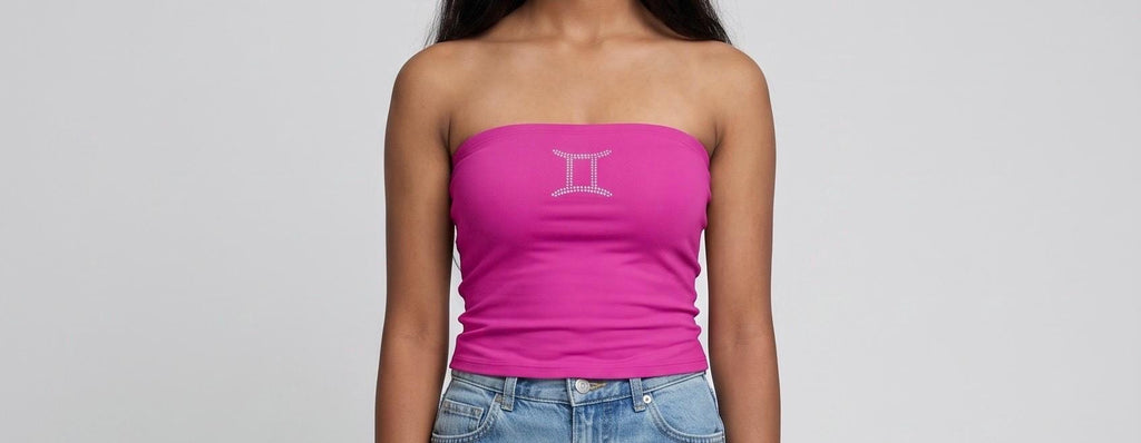 Gemini Zodiac Astrology Symbol Rhinestone Tube Top