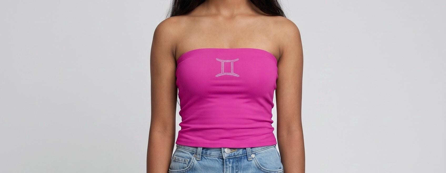 Gemini Zodiac Astrology Symbol Rhinestone Tube Top