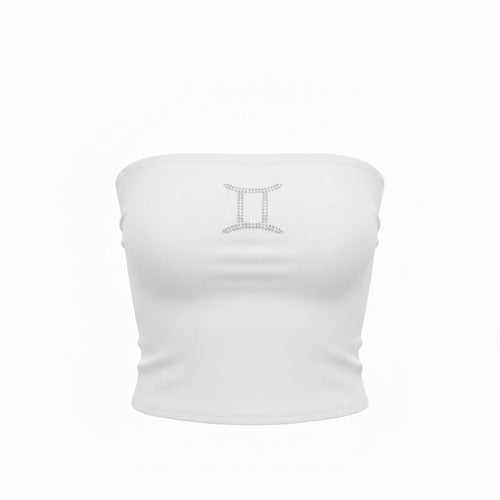 All Zodiac Astrology Symbol Rhinestone White Tube Top Mutliple Rhinestone Color Options