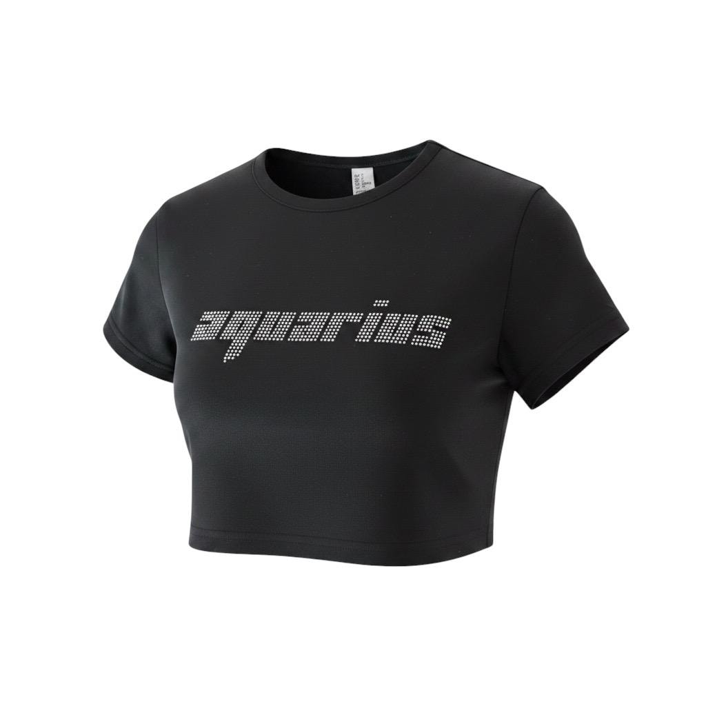 Aquarius Rhinestone Crop Top - Y2K Font