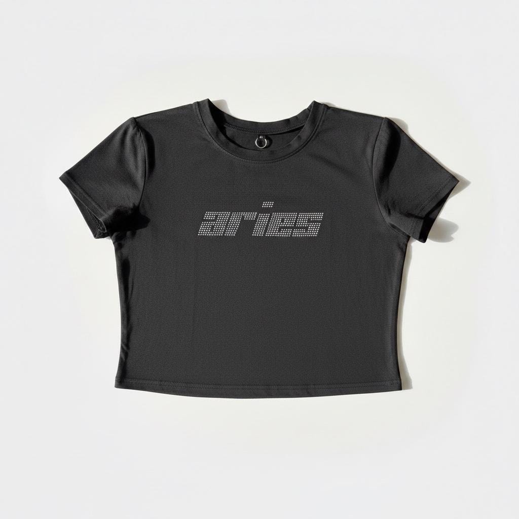 Aries Zodiac Astrology Rhinestone Crop Top - Y2K Font