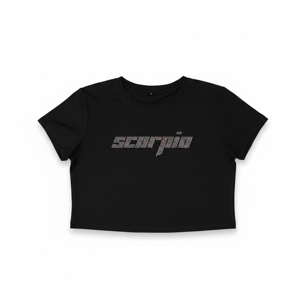 Scorpio Zodiac Astrology  Rhinestone Crop Top - Y2K Font