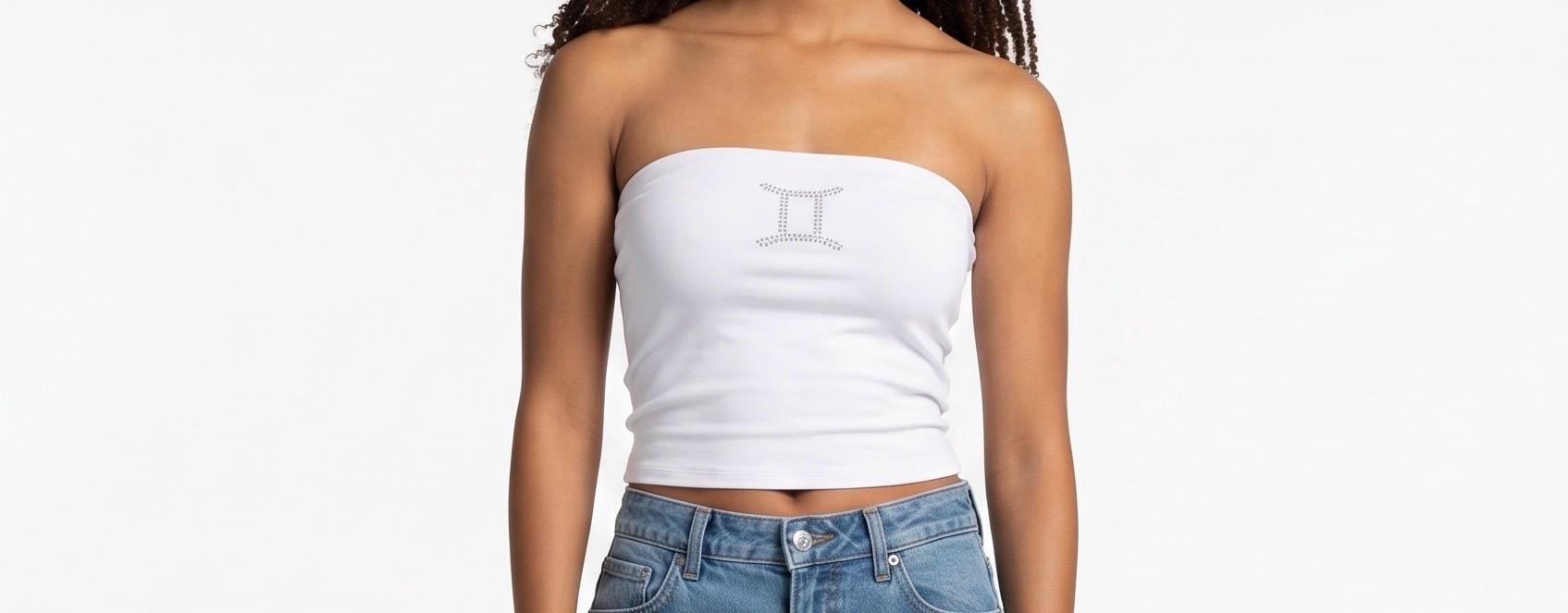 Gemini Zodiac Astrology Symbol Rhinestone Tube Top