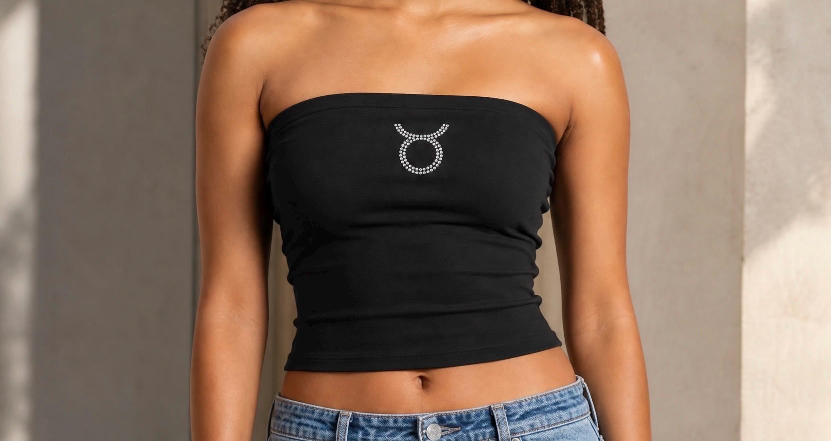 All Zodiac Astrology Symbol Rhinestone Tube Top