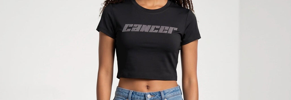 Cancer Zodiac Astrology Rhinestone Crop Top - Y2K Font