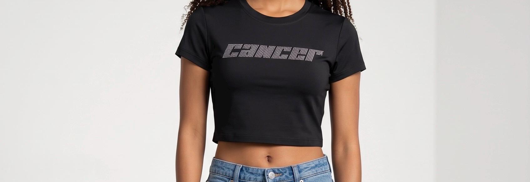 Cancer Zodiac Astrology Rhinestone Crop Top - Y2K Font