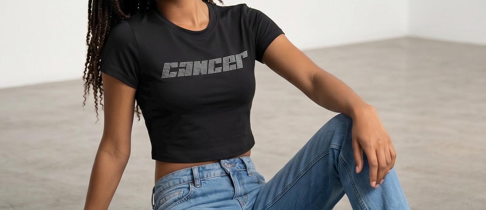Cancer Zodiac Astrology Rhinestone Crop Top - Y2K Font