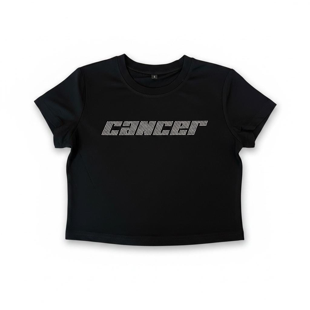 Cancer Zodiac Astrology Rhinestone Crop Top - Y2K Font