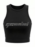 Gemini Zodiac Astrology Rhinestone Racerback Tank Top - Y2K Font