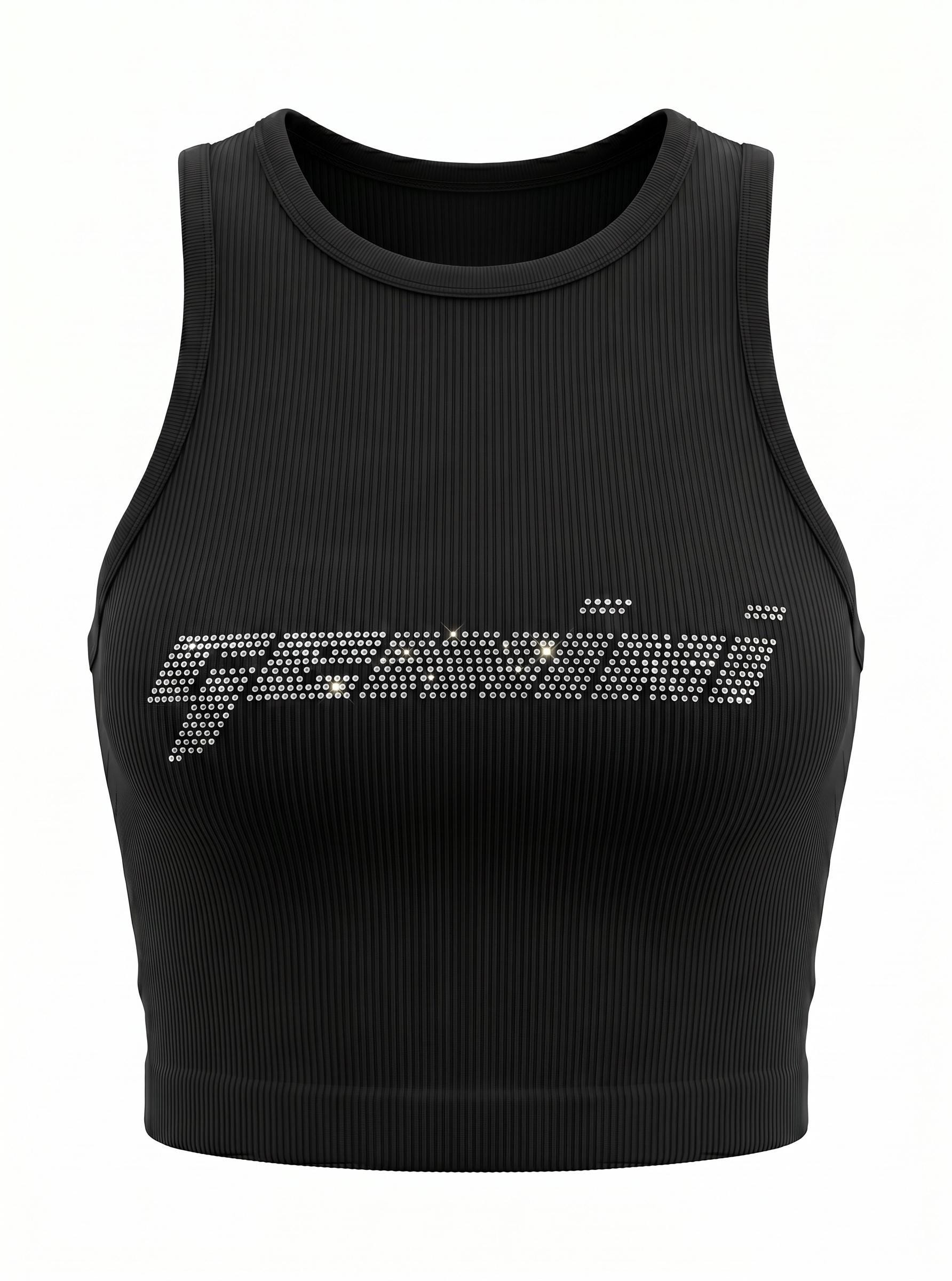 Gemini Zodiac Astrology Rhinestone Racerback Tank Top - Y2K Font