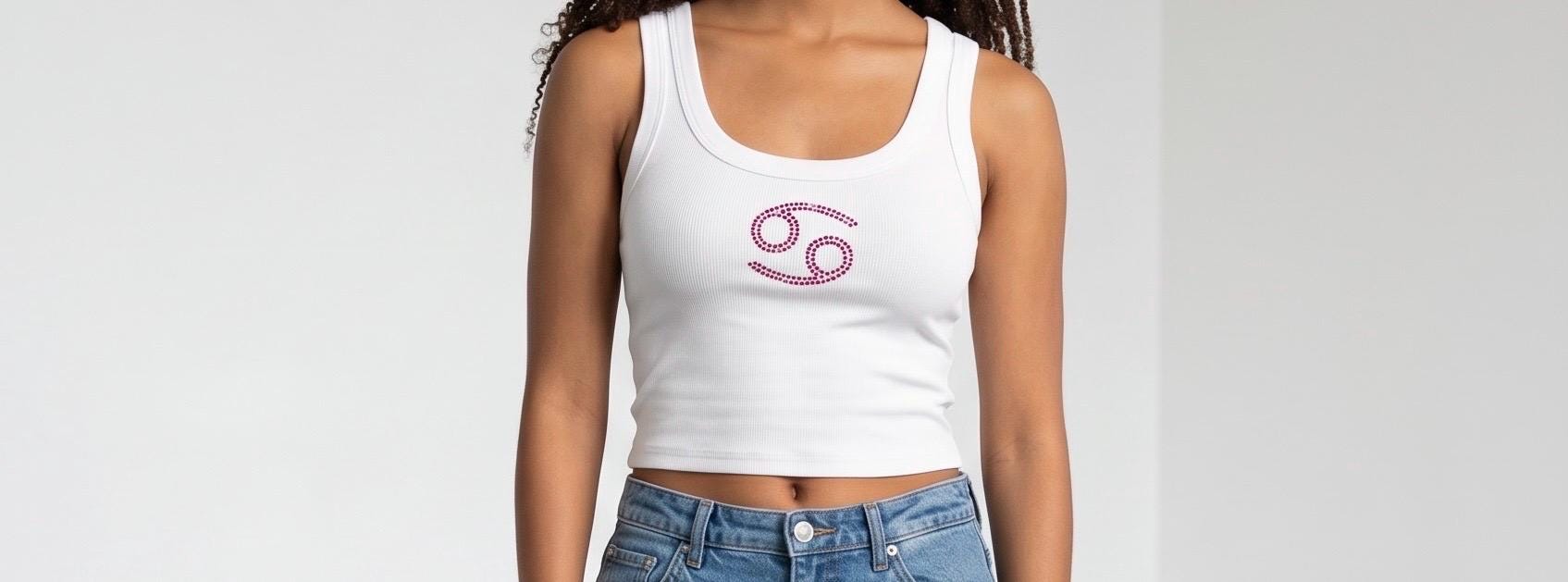 Cancer Zodiac Rhinestone Tank Top Astrology Symbol Shirt - Rhinestone Color Customization