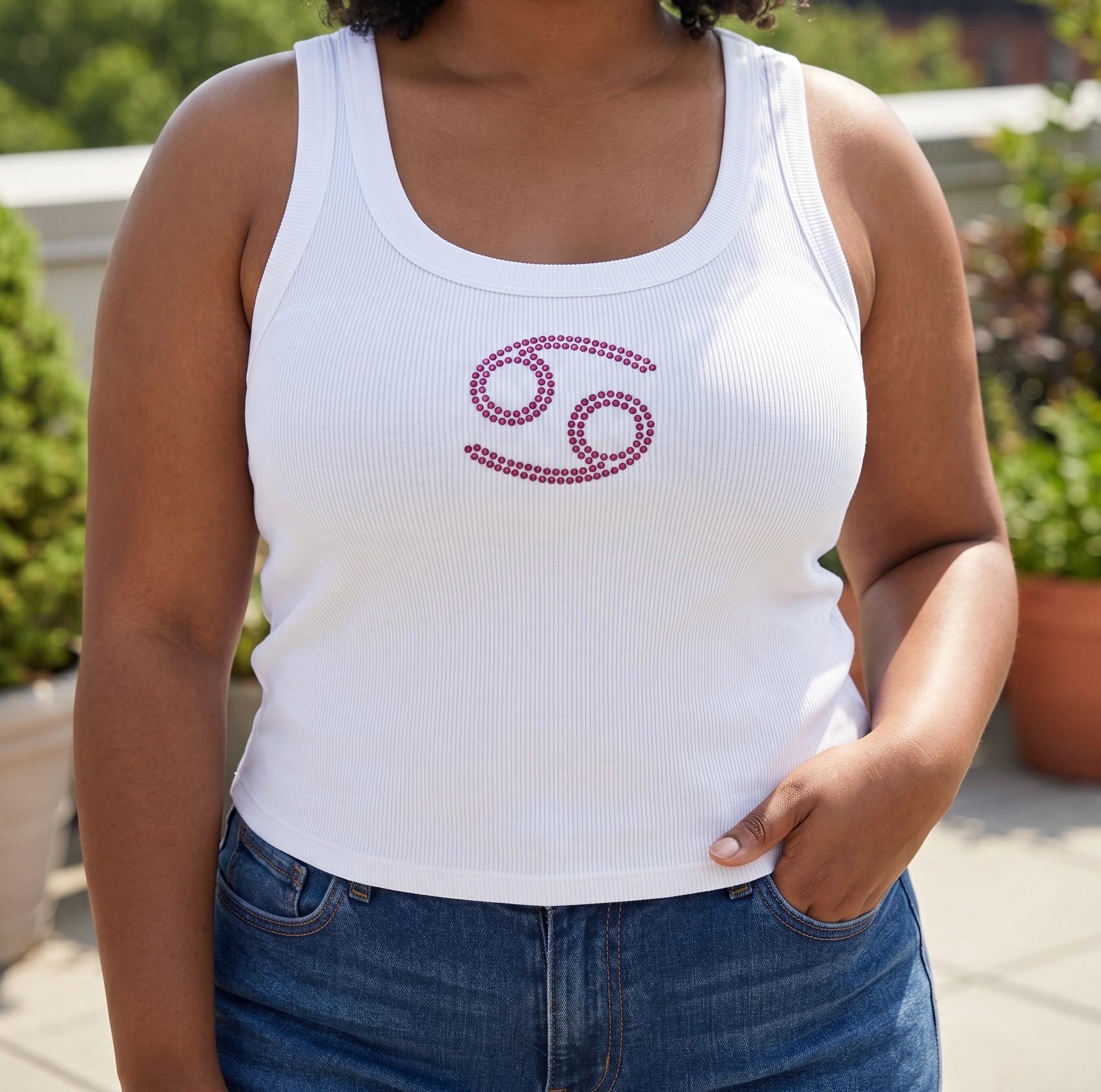 Cancer Zodiac Rhinestone Tank Top Astrology Symbol Shirt - Rhinestone Color Customization