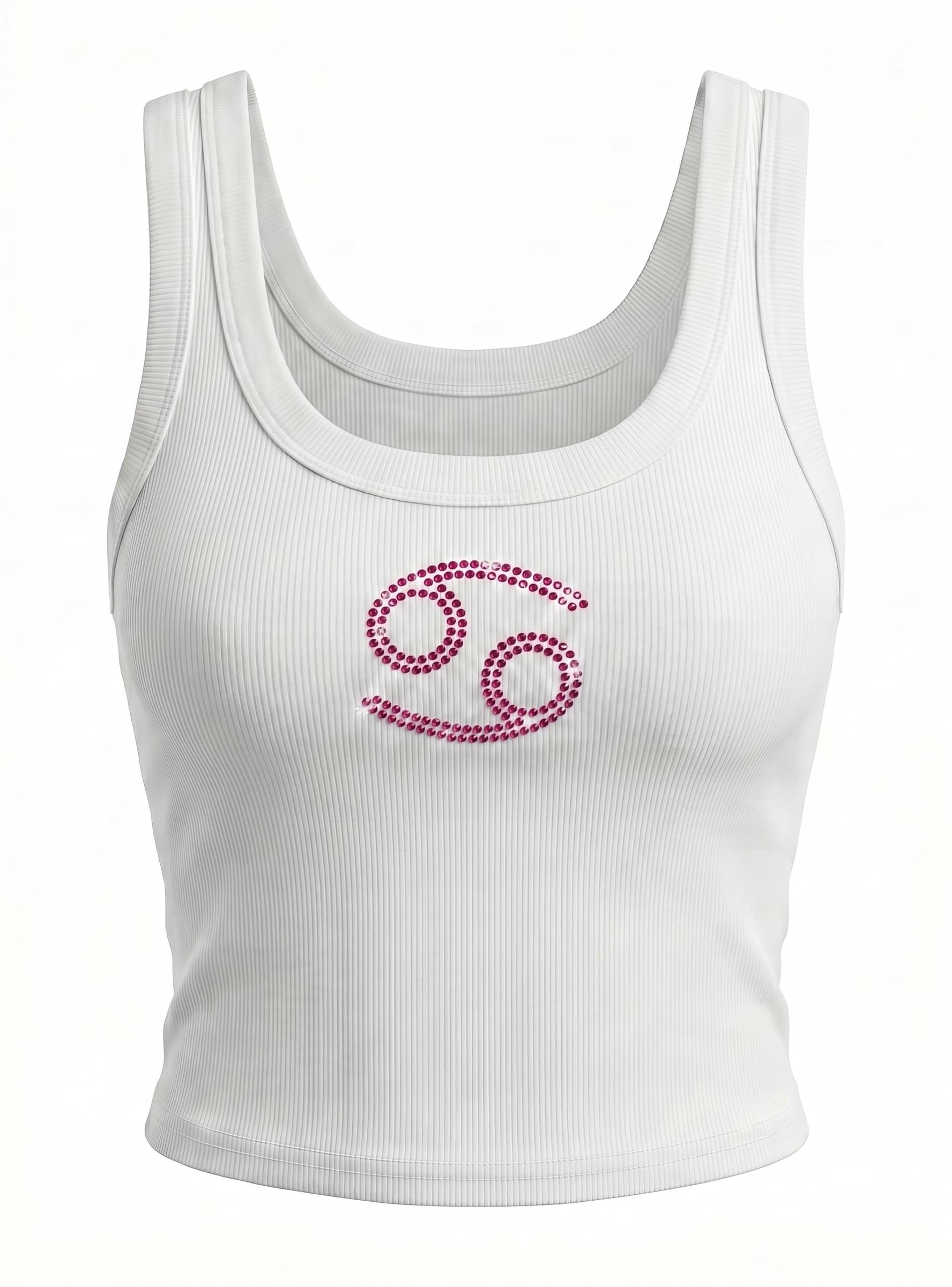 Cancer Zodiac Rhinestone Tank Top Astrology Symbol Shirt - Rhinestone Color Customization