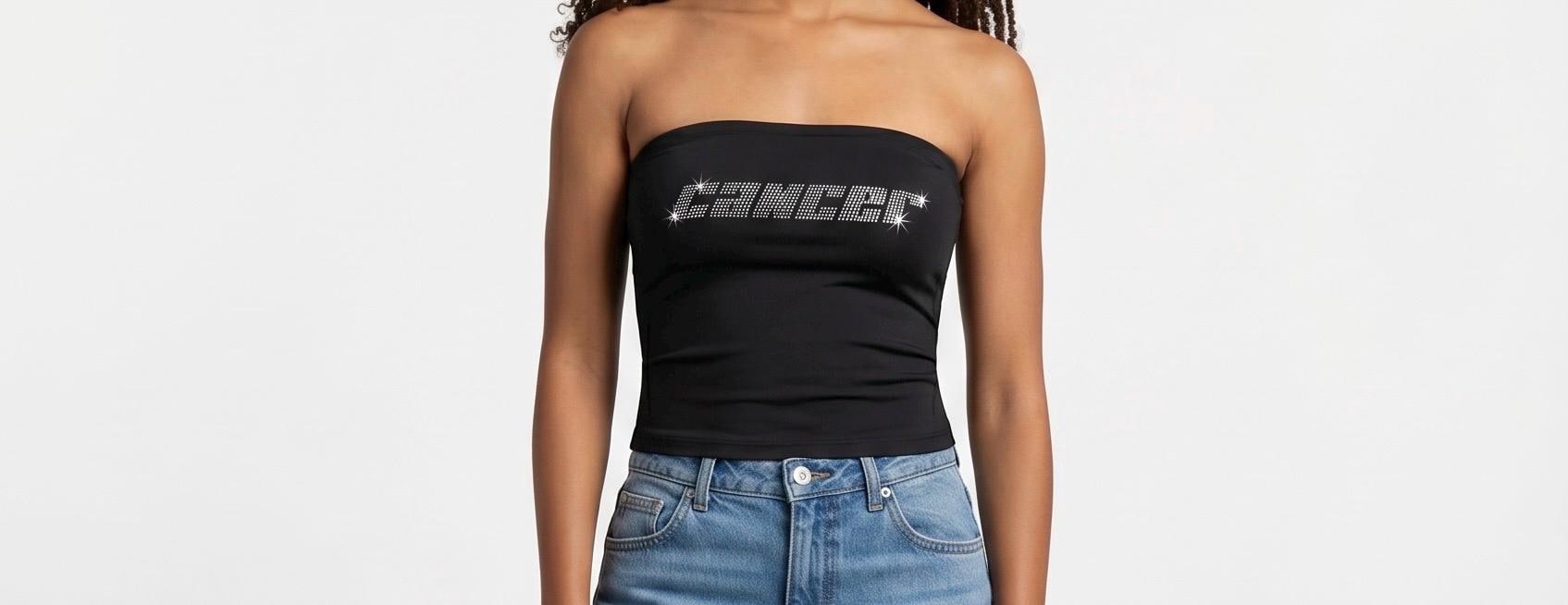 Cancer Zodiac Astrology Rhinestone Tube Top - Y2K Font