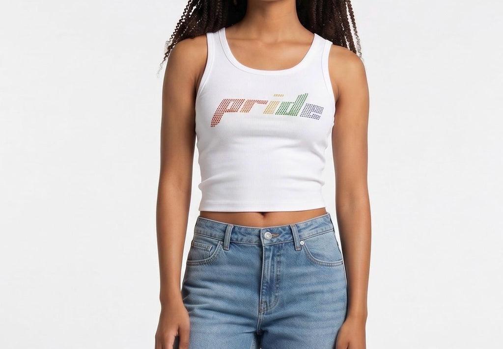 Customizable Rhinestone Tank Top | Rainbow Rhinestone Crop Tank | LGBTQ+ Pride Shirt | Y2K Inspired Festival Top | Pride Month Outfit