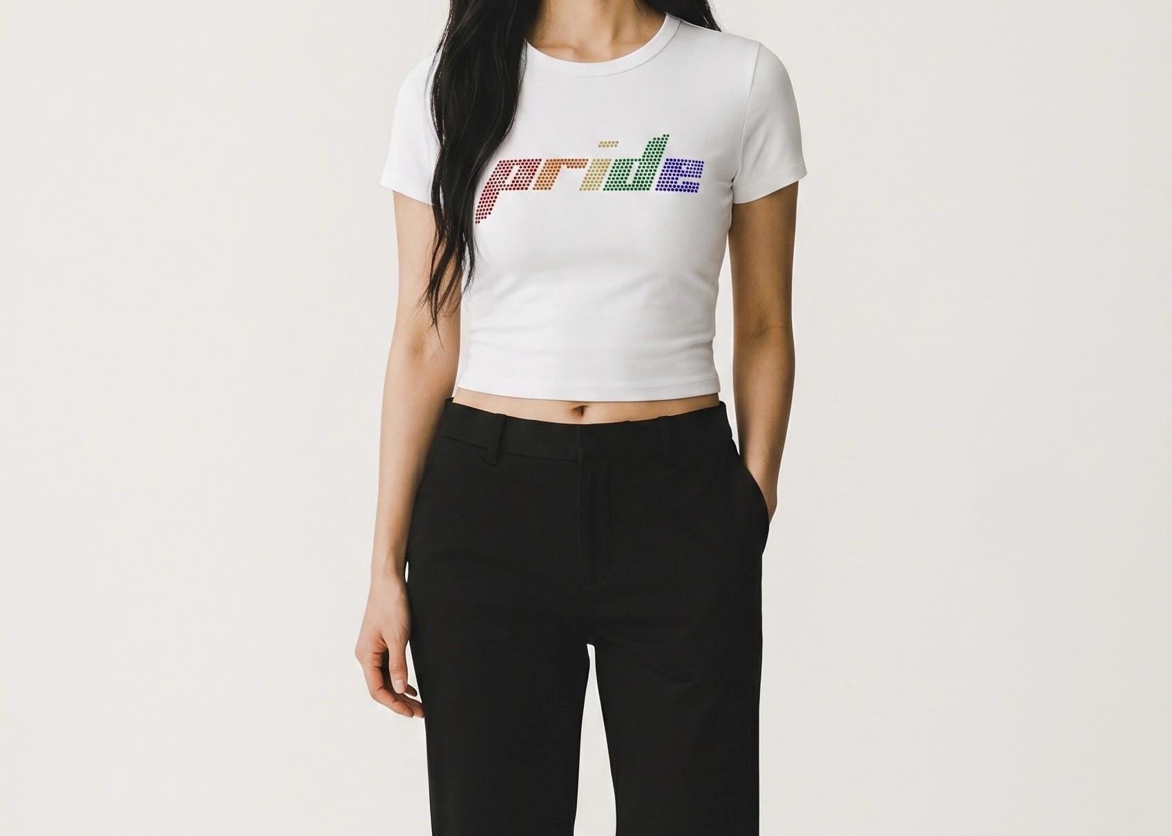 Rainbow Rhinestone Crop Top Customizable | LGBTQ+ Pride Shirt | Y2K Inspired Festival Top | Pride Month Outfit