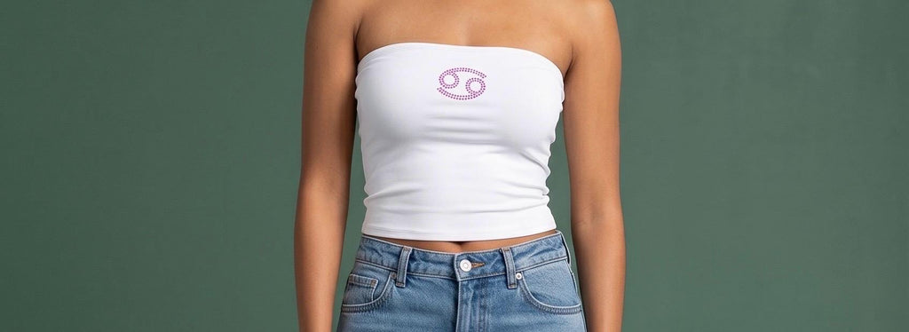 Cancer Zodiac Astrology Symbol Rhinestone White Tube Top - Rhinestone Color Customization