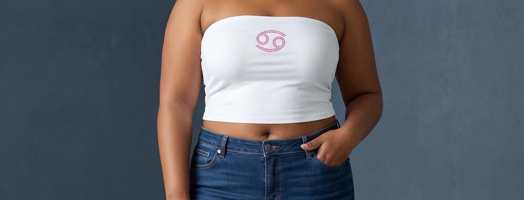 Cancer Zodiac Astrology Symbol Rhinestone White Tube Top - Rhinestone Color Customization