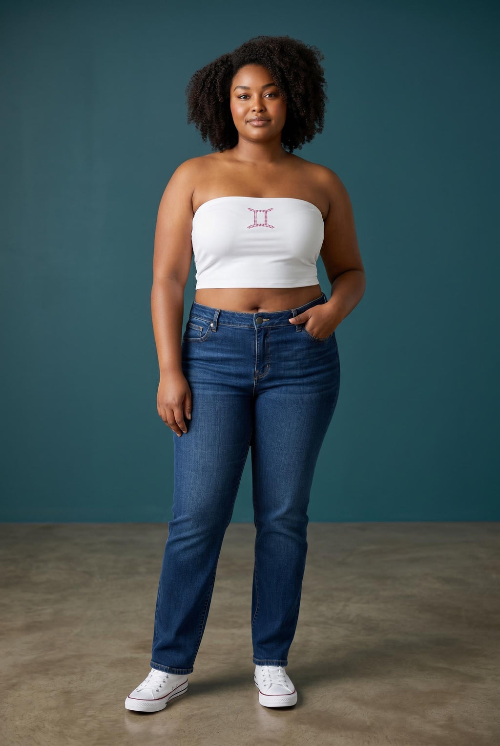 Gemini Zodiac Astrology Symbol Rhinestone Tube Top White/Pink