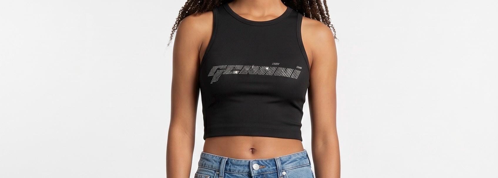 Gemini Zodiac Astrology Rhinestone Racerback Tank Top - Y2K Font