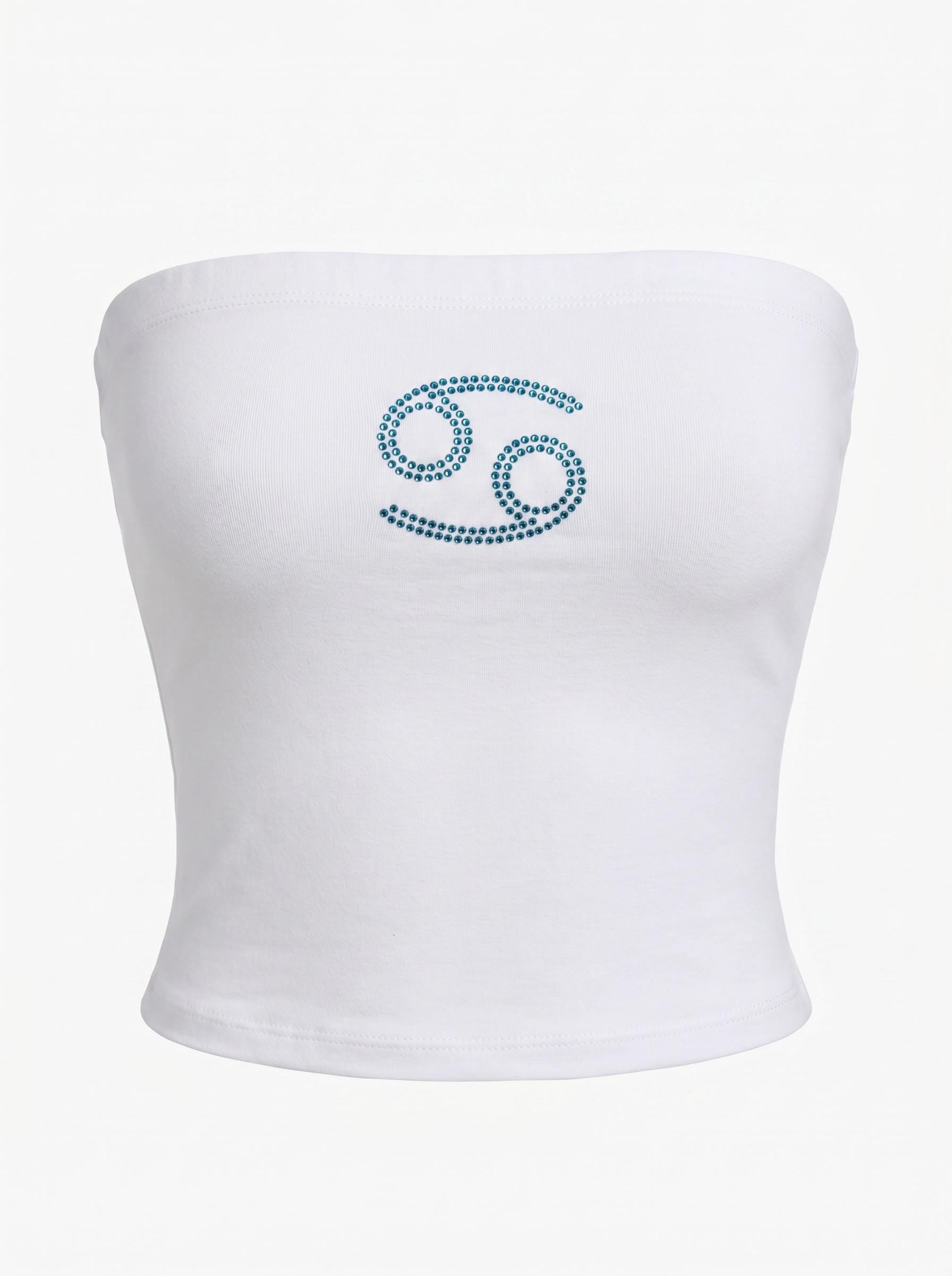 Cancer Zodiac Astrology Symbol Rhinestone White Tube Top - Rhinestone Color Customization