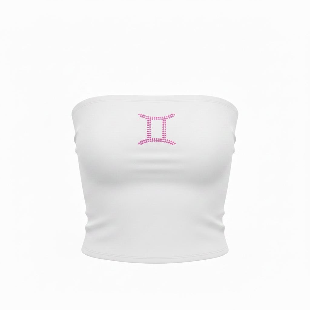 All Zodiac Astrology Symbol Rhinestone White Tube Top Mutliple Rhinestone Color Options