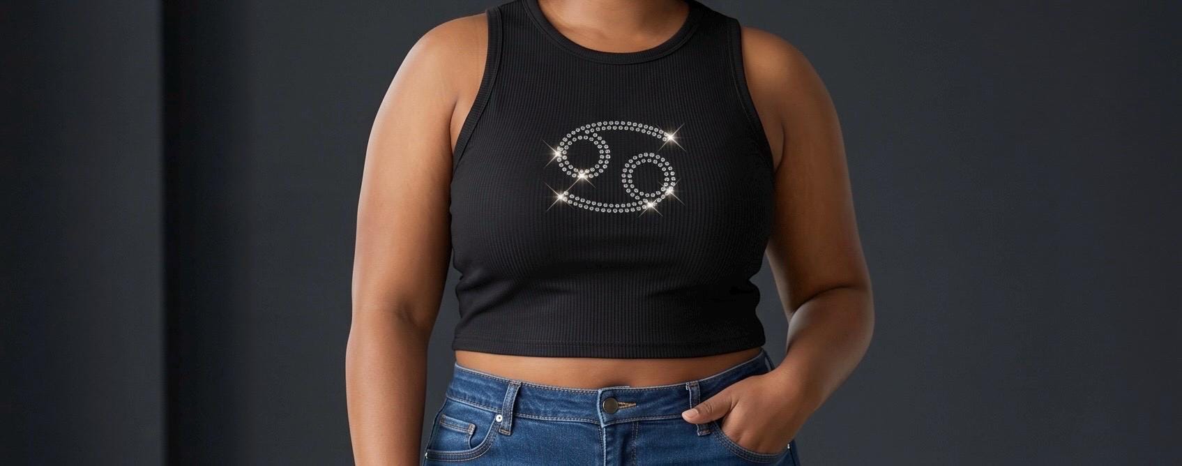 Rhinestone Cancer Zodiac Racerback Crop Tank | Astrology Y2K Ribbed Top