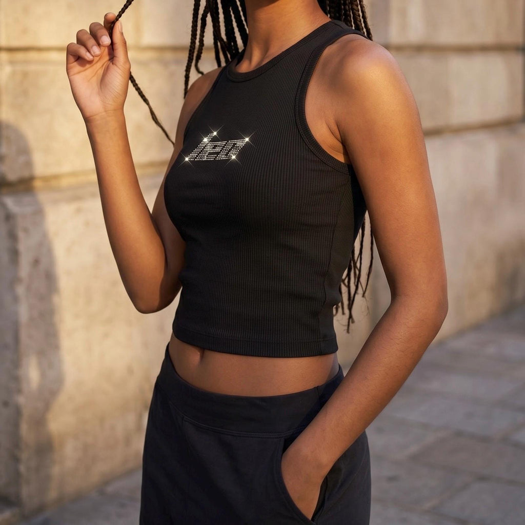 Leo Zodiac Astrology Rhinestone Racerback Tank Top - Y2K Font