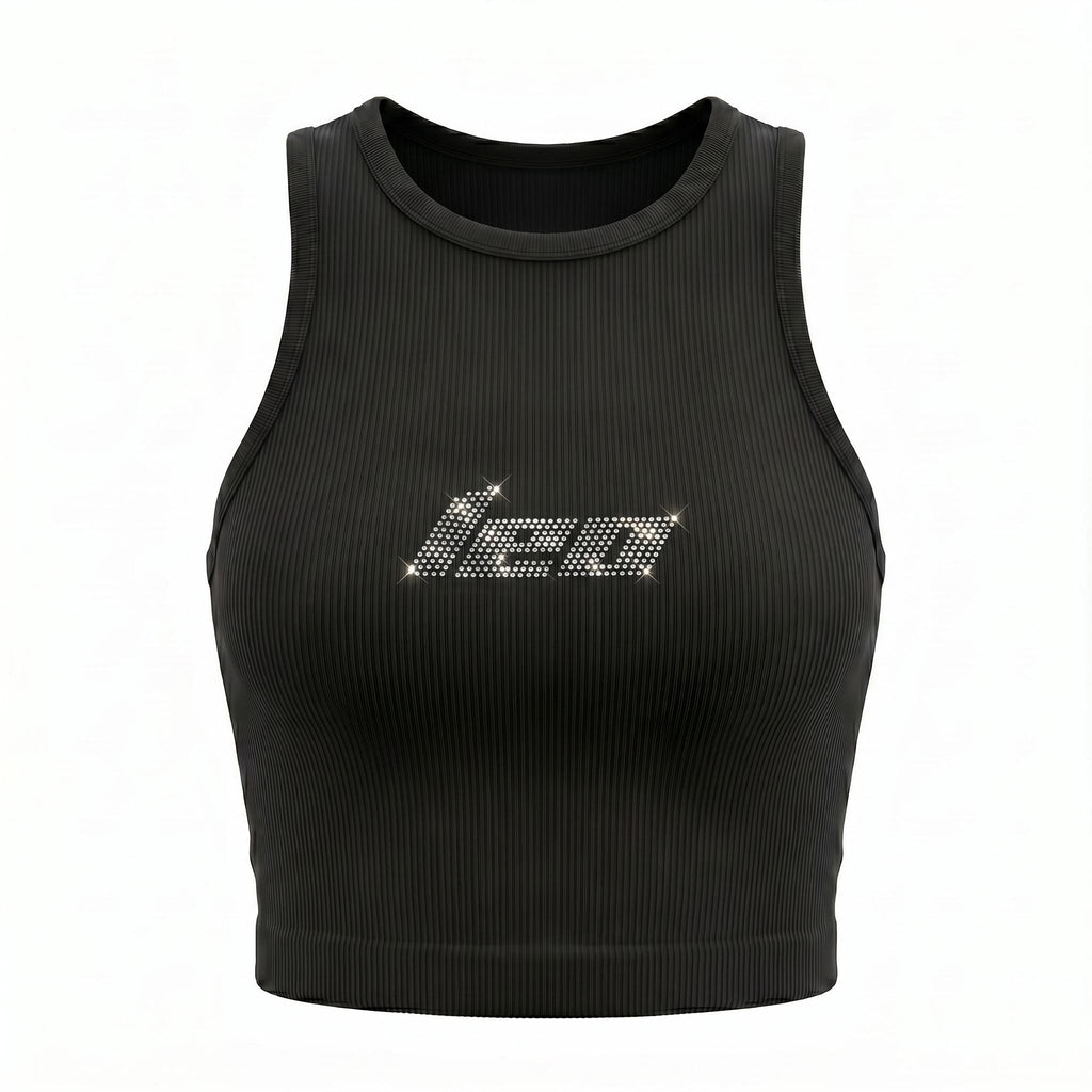 Leo Zodiac Astrology Rhinestone Racerback Tank Top - Y2K Font