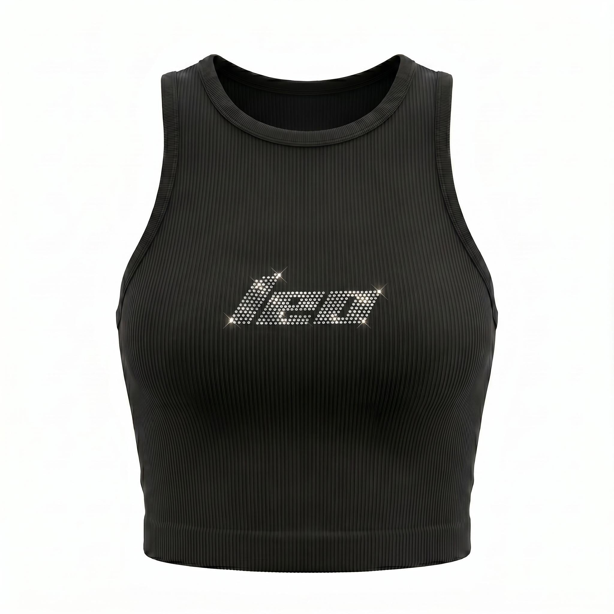 Leo Zodiac Astrology Rhinestone Racerback Tank Top - Y2K Font