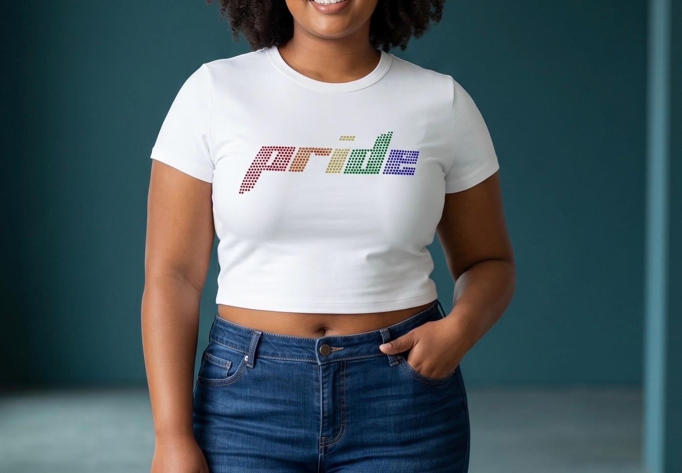 Rainbow Rhinestone Crop Top Customizable | LGBTQ+ Pride Shirt | Y2K Inspired Festival Top | Pride Month Outfit