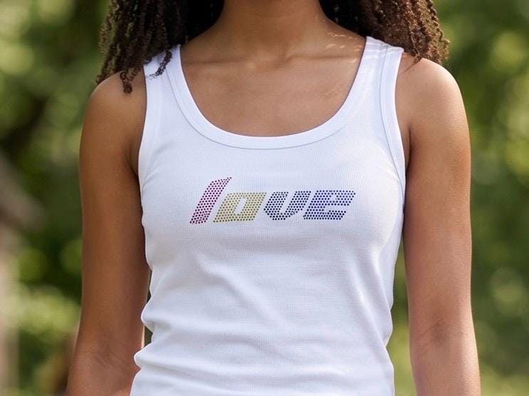 Customizable Rhinestone Tank Top | Rainbow Rhinestone Crop Tank | LGBTQ+ Pride Shirt | Y2K Inspired Festival Top | Pride Month Outfit