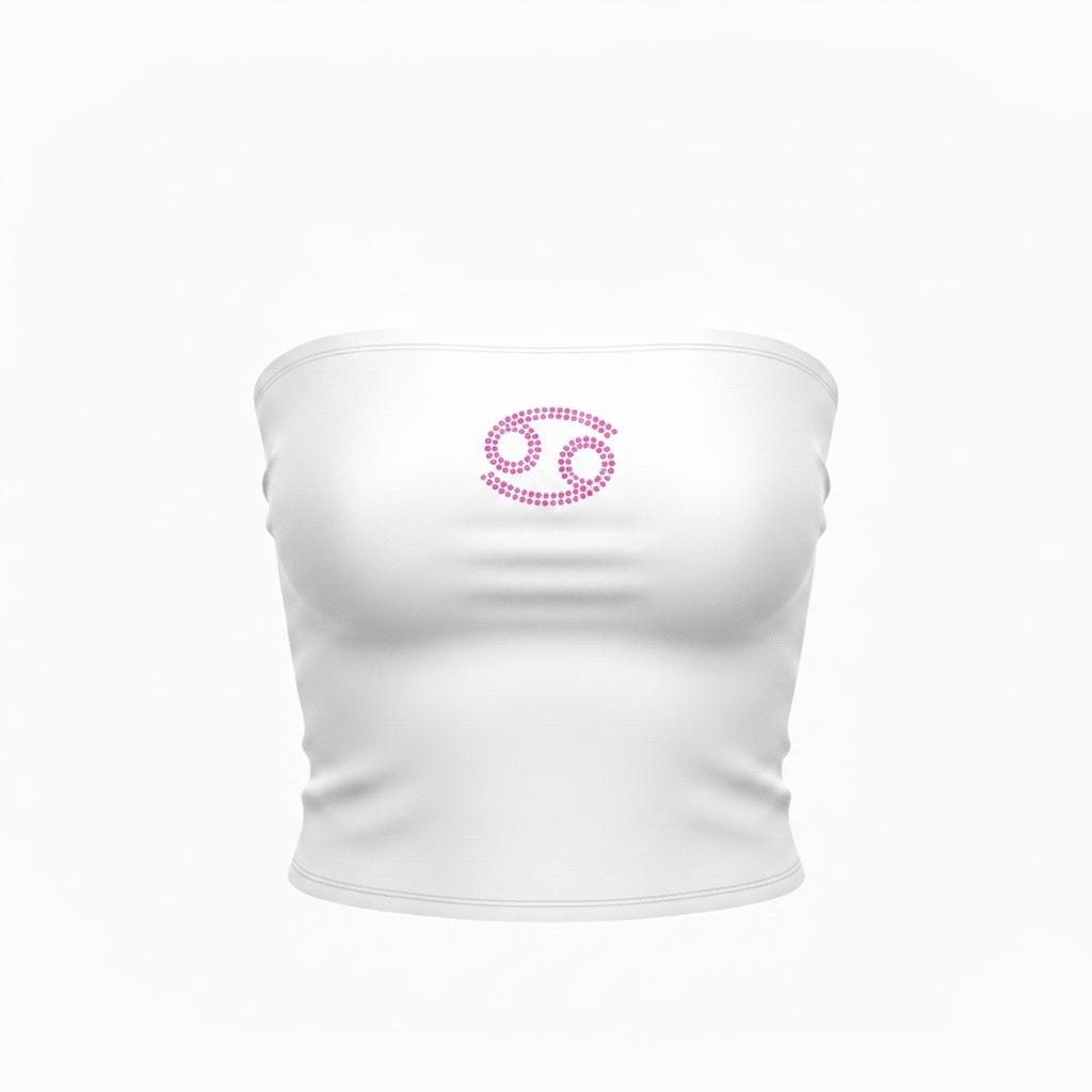 All Zodiac Astrology Symbol Rhinestone White Tube Top Mutliple Rhinestone Color Options