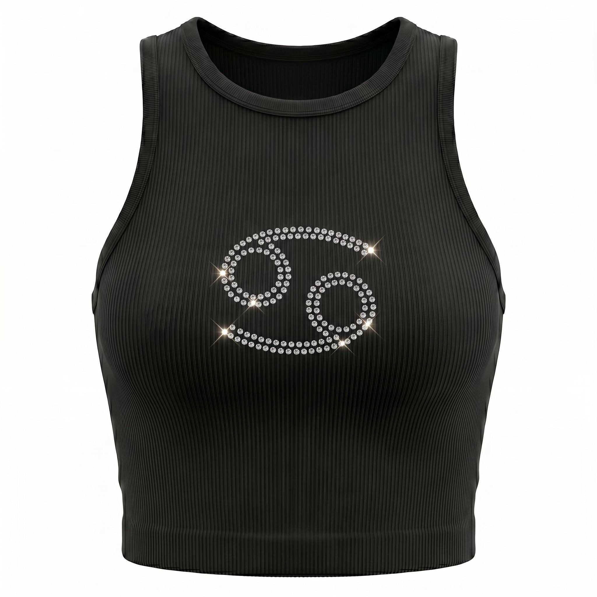 Rhinestone Cancer Zodiac Racerback Crop Tank | Astrology Y2K Ribbed Top
