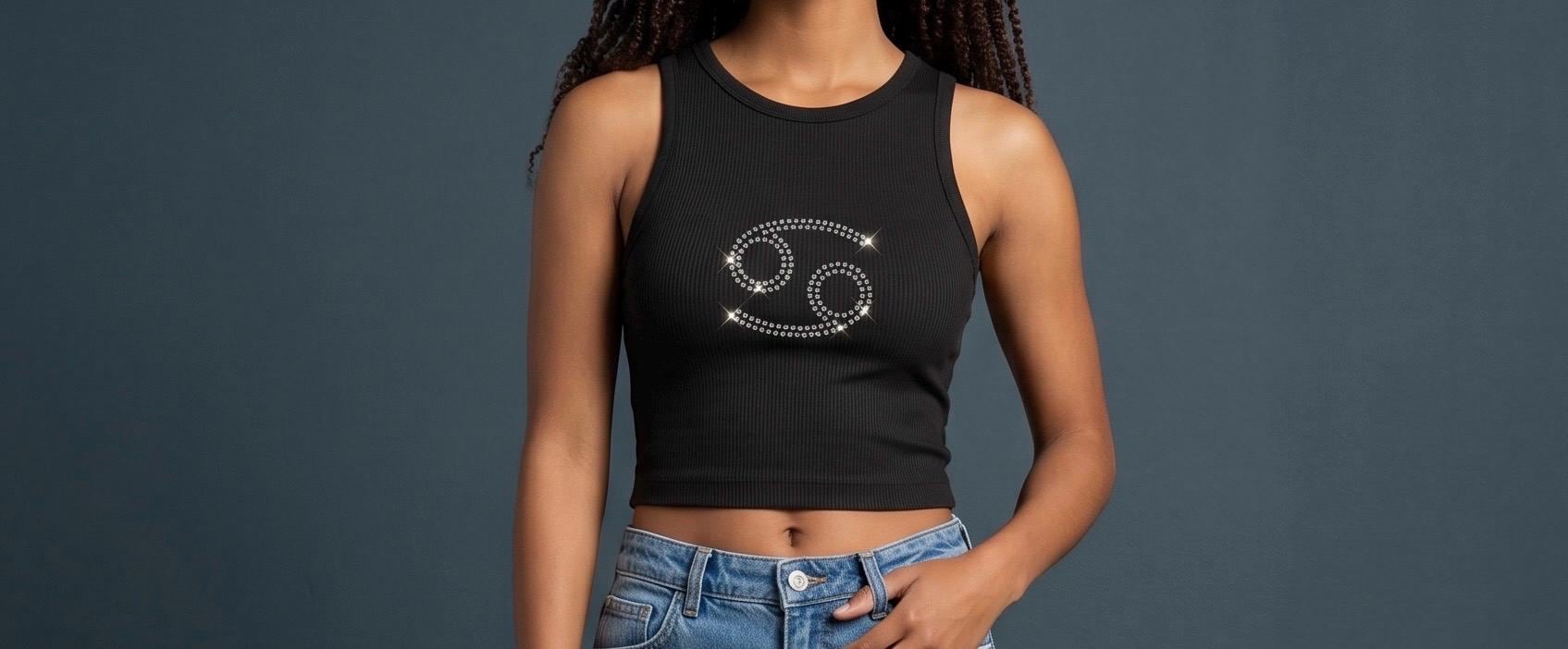 Rhinestone Cancer Zodiac Racerback Crop Tank | Astrology Y2K Ribbed Top