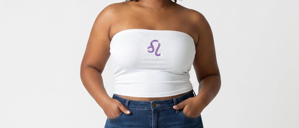 Leo Zodiac Astrology Symbol Rhinestone White Tube Top - Rhinestone Color Customization