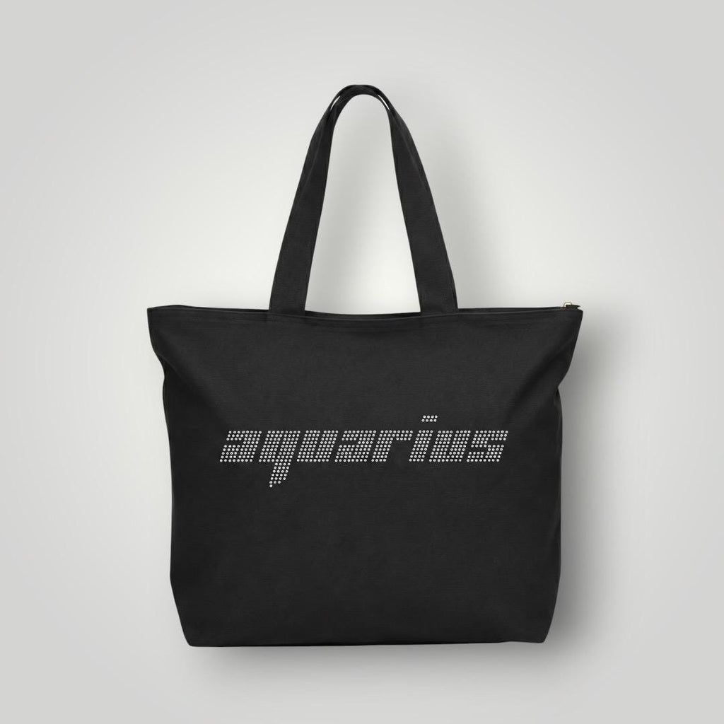 Personalized Zodiac Rhinestone Tote Bag | Custom Astrology Canvas Shoulder Bag | Zodiac Sign Gift | Sparkly Travel Tote | Birth Sign Bag