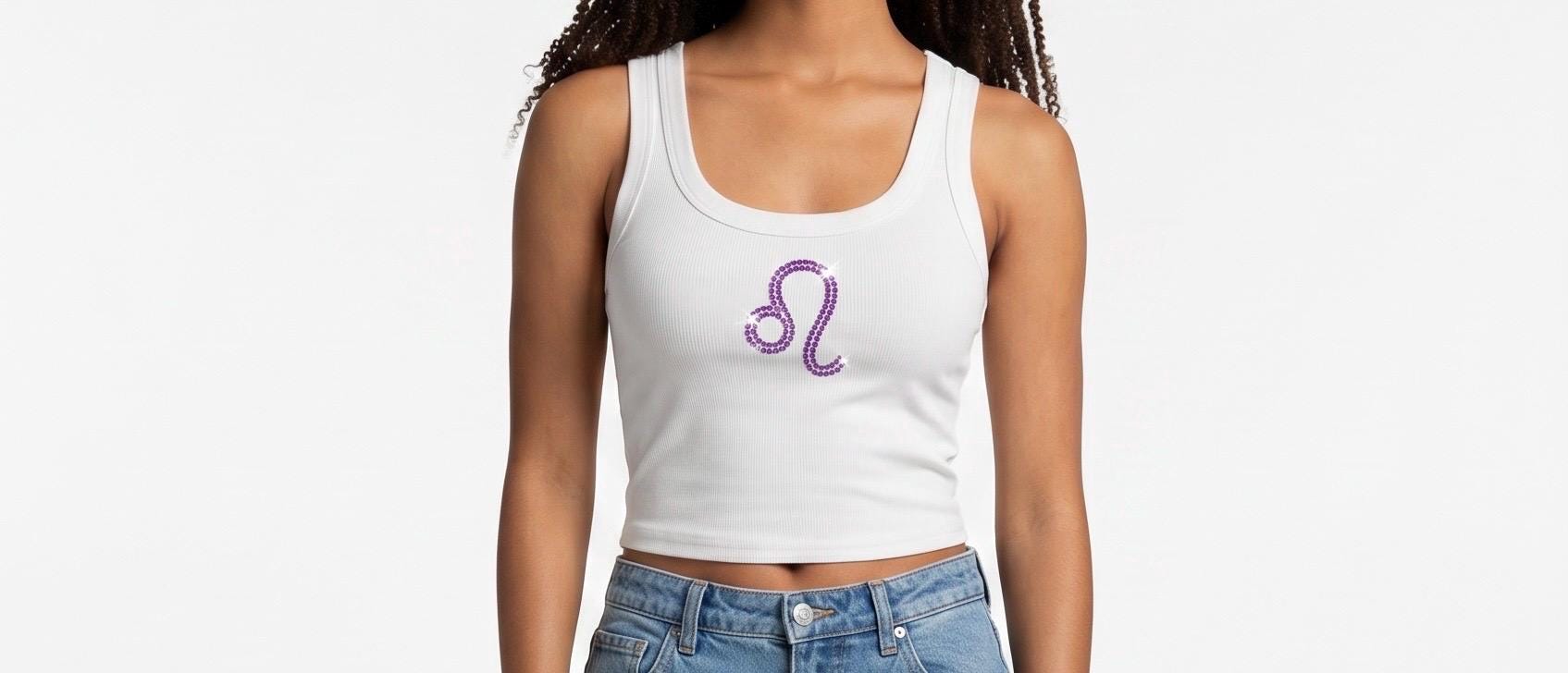 Leo Zodiac Rhinestone Tank Top Astrology Symbol Shirt - Rhinestone Color Customization